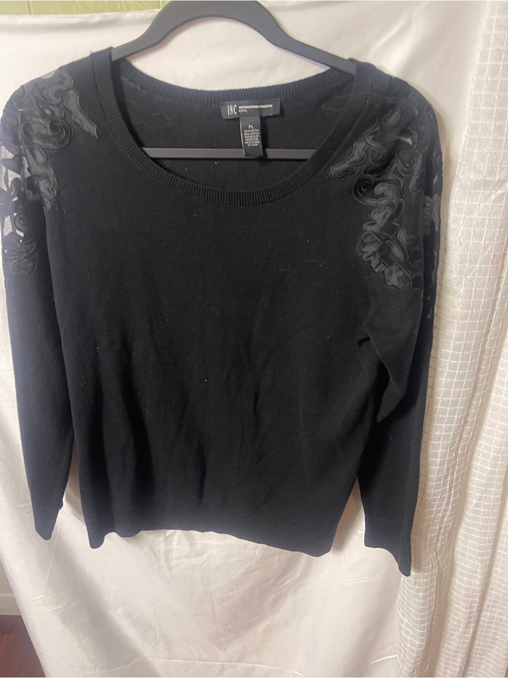 INC black sweater sheer floral appliqué - Picture 6 of 15